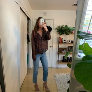 Red sheer floral free people button up blouse